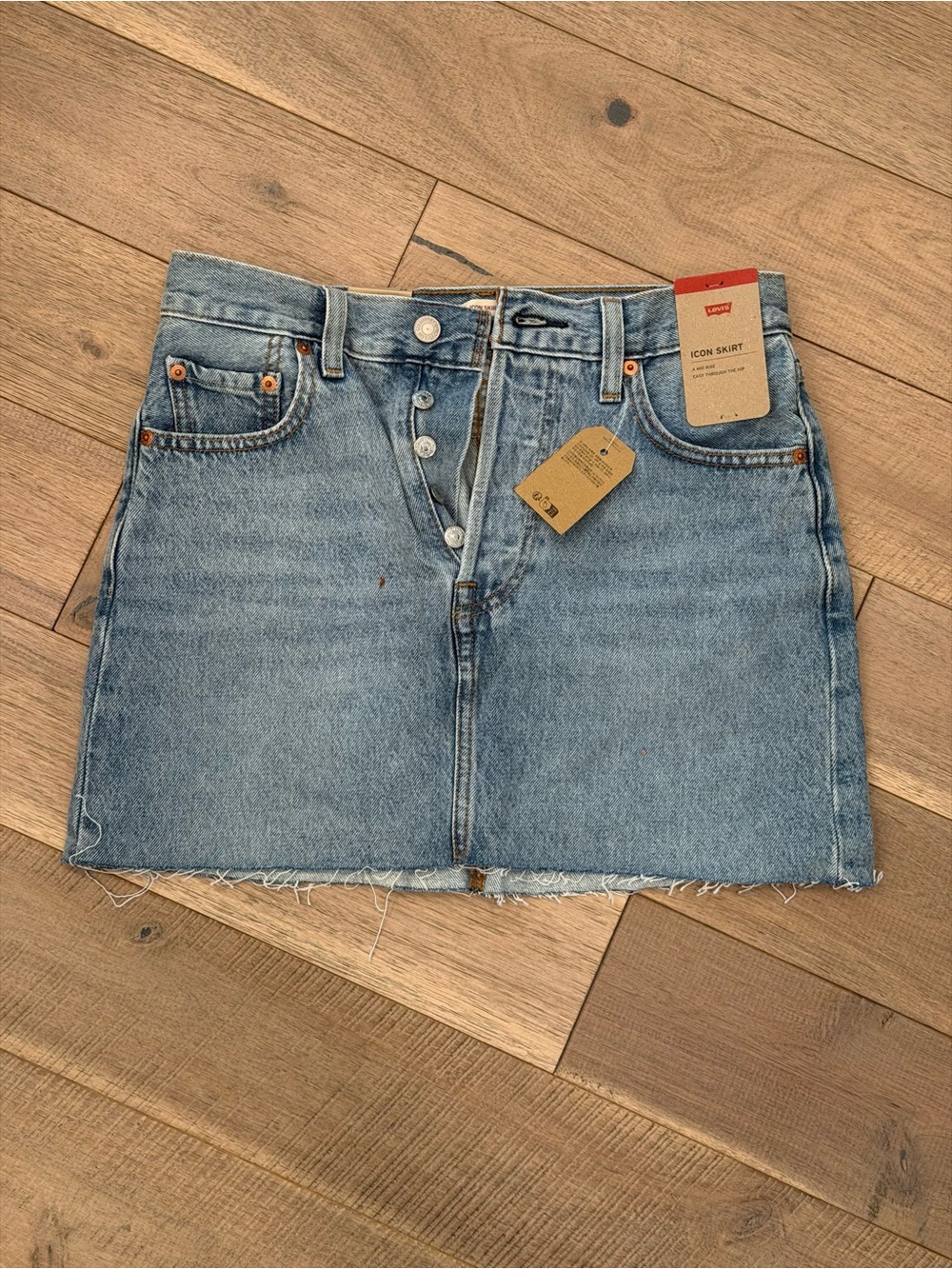 Levi's Light Wash Denim Button-Front Mini Skirt